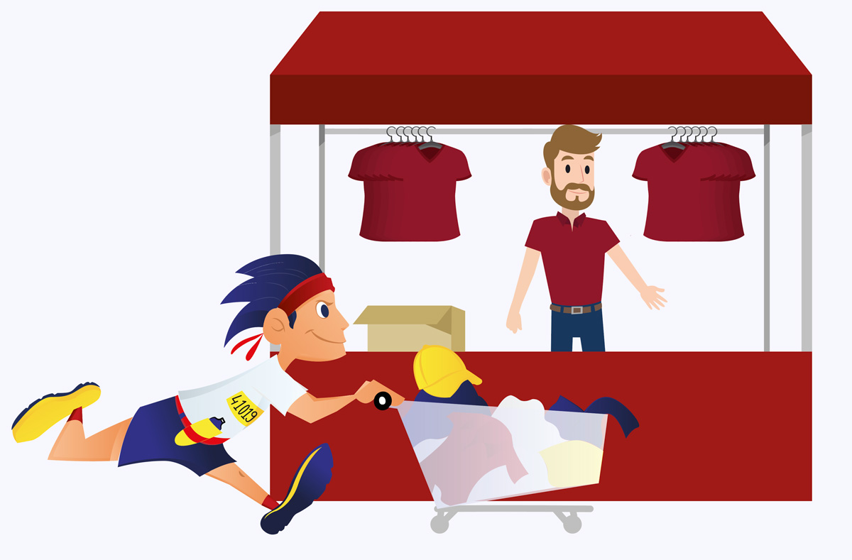 Client MaBoutiqueCourse récupérant sa commande auprès d'un vendeur au stand dédié